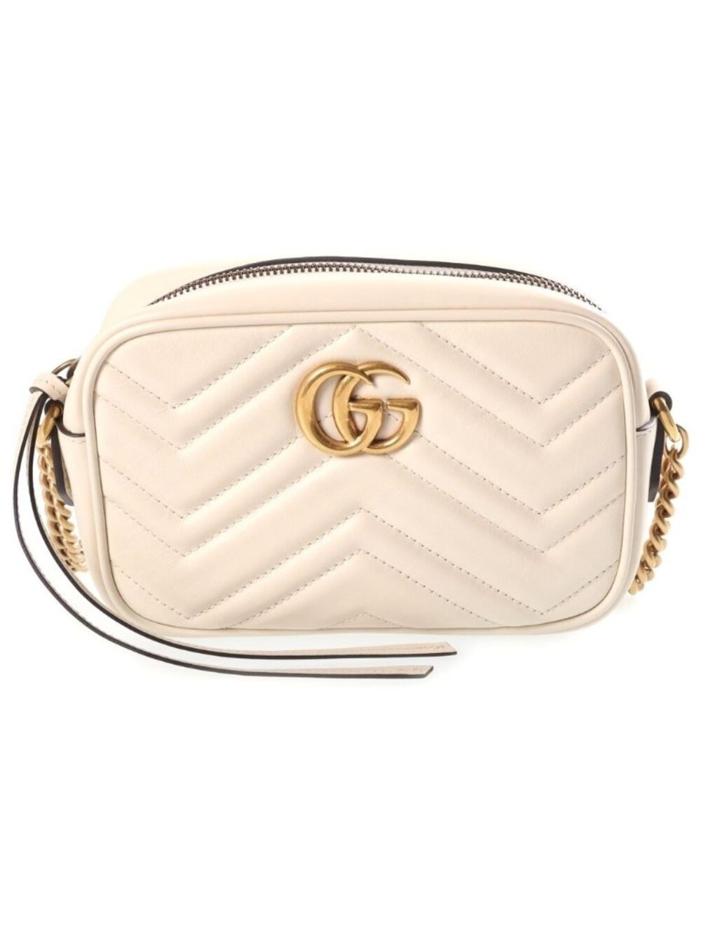 Gucci Shoulder Bag White Leather with GG Marmont Chain
